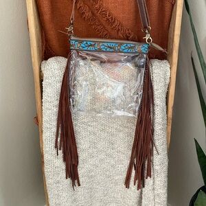 MYRA BAG Hangy Tangy Fringed Clear Festival Game Day Crossbody Bag